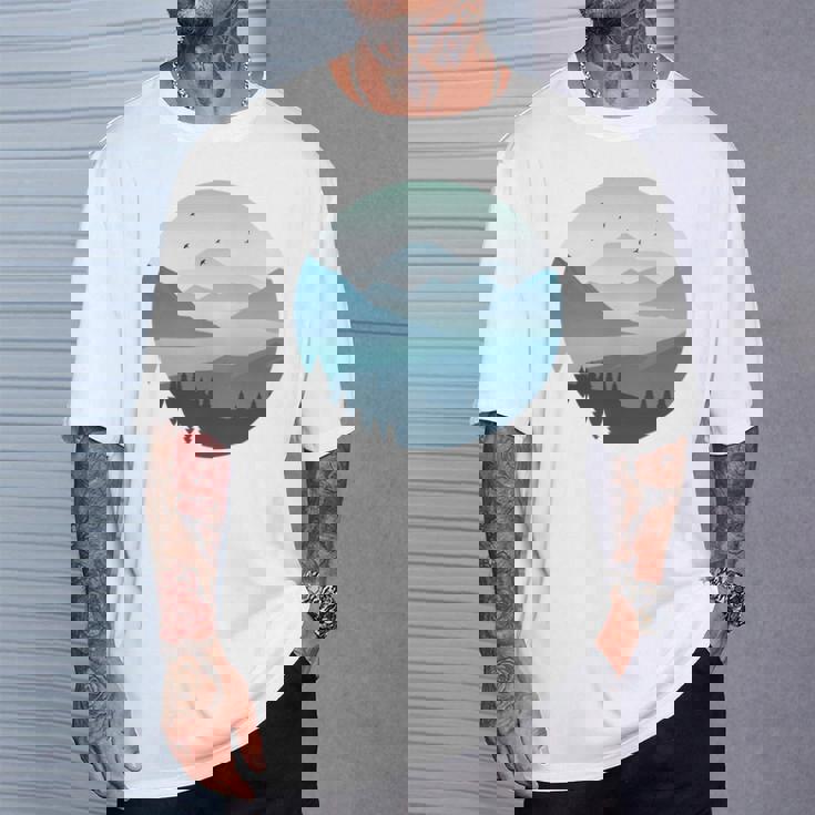 湖 森 風景 山 シルエット 長袖tシャツ Tシャツ 彼への贈り物