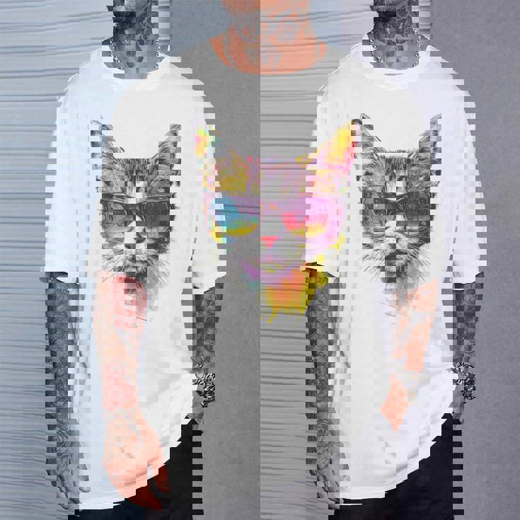 猫 動物 抽象 モチーフ サングラス イラスト アート ネコ Tシャツ 彼への贈り物