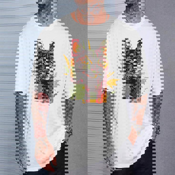 猫 抽象的 かわいい アート ポートレート 動物 恋人 グラフィック 猫 Tシャツ 彼への贈り物