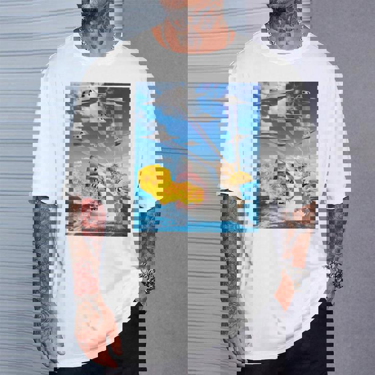 猫に乗って火を吐くサメレインボーレーザータコス 長袖tシャツ Tシャツ 彼への贈り物