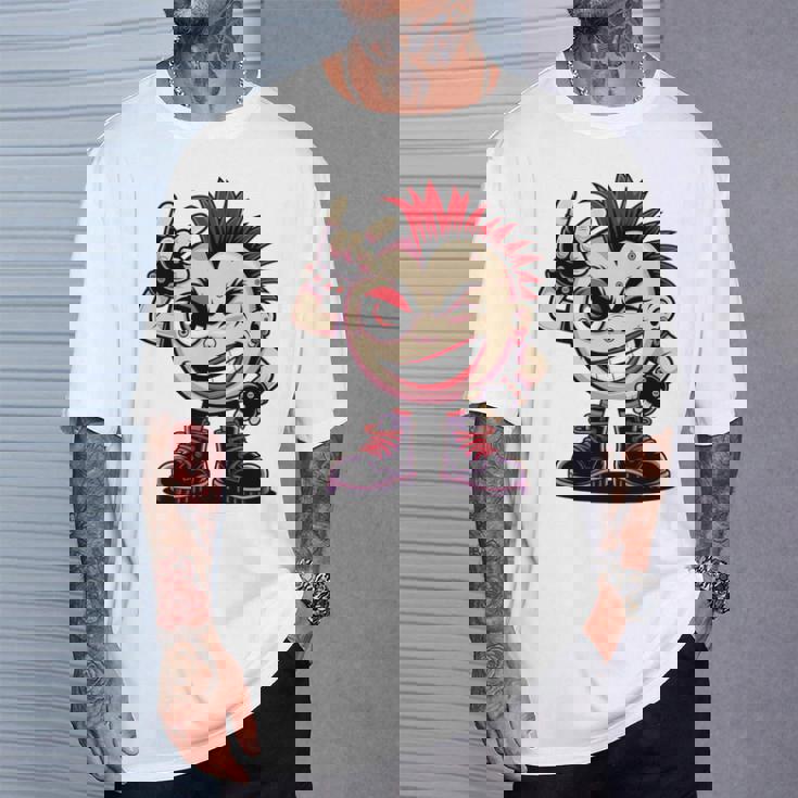 生意気なパンクロックロッカー イロとブーツ付き 面白いパンク 長袖tシャツ Tシャツ 彼への贈り物