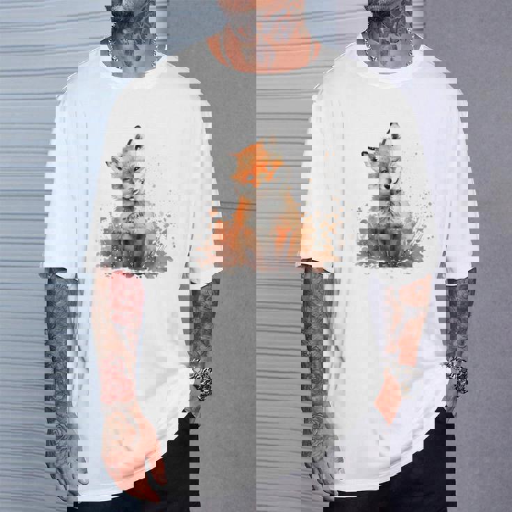 笑顔 水彩 キツネ 森林 動物 Tシャツ 彼への贈り物