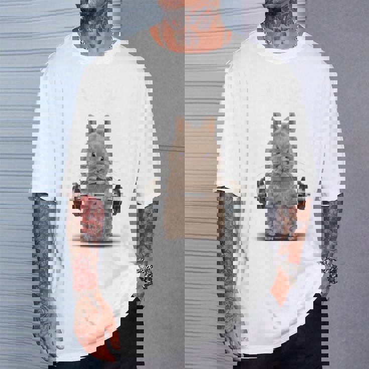 筋トレ ジム やる気がないなら家に帰れ ネザーランドドワーフ ウサギ ベージュ Tシャツ 彼への贈り物