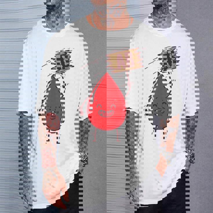 血液型 Ab 血液ドロップ シールドハート付き Tシャツ 彼への贈り物