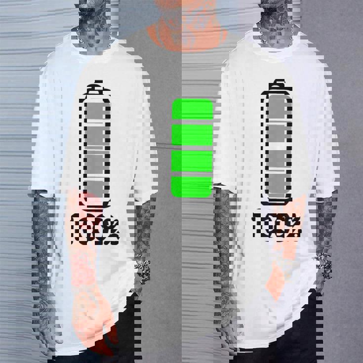 電池 100 フルバッテリー Tシャツ 彼への贈り物