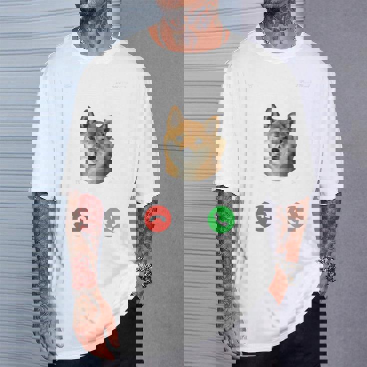 面白いtシャツ 柴犬 着信 イヌ わんこ メンズ 犬好き グッズ かわいい おもしろ 面白い 服 ネタ 長袖tシャツ Tシャツ 彼への贈り物