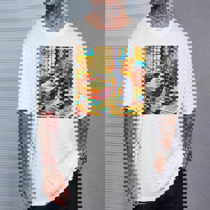 面白いtシャツ 猫 ネコ 読書 勉強 メンズ 猫好き グッズ おもしろ 面白い 服 ネタ 猫の下僕 浮世絵 長袖tシャツ Tシャツ 彼への贈り物