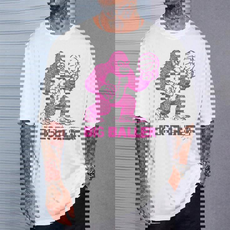 面白いゴリラ遊びバスケットボール ビッグボーラー マネースポーツ Tシャツ 彼への贈り物