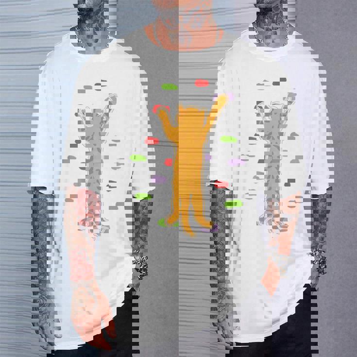 面白くてかわいいボルダーロッククライミングキャット背中にプリント Tシャツ 彼への贈り物