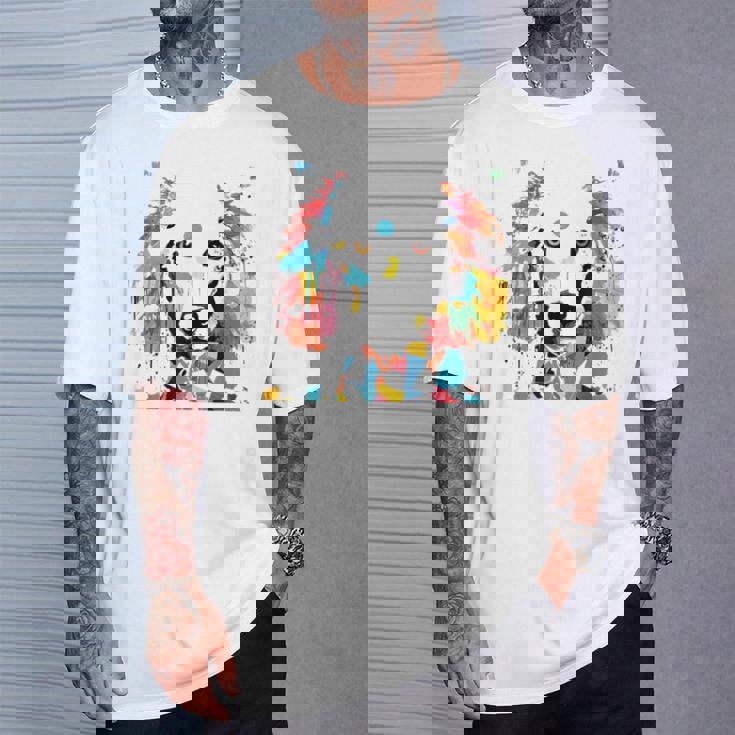 鮮やかな犬のアート スプラッシュカラー 抽象画 Tシャツ 彼への贈り物