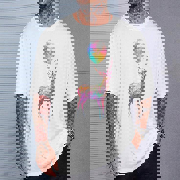 鹿 カラフル モチーフ 抽象 動物 プリント アート 鹿 Tシャツ 彼への贈り物