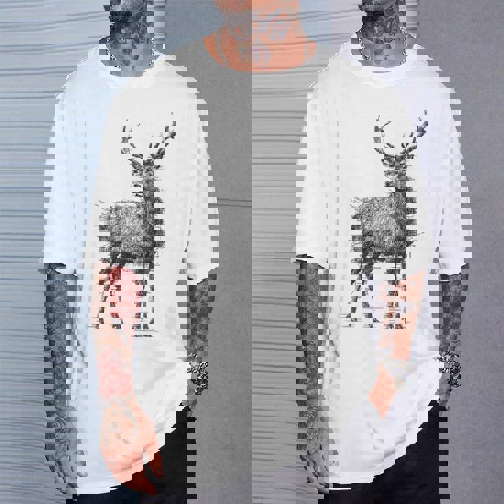 鹿 絵 グラフィック 動物 アート モチーフ 鹿 Tシャツ 彼への贈り物