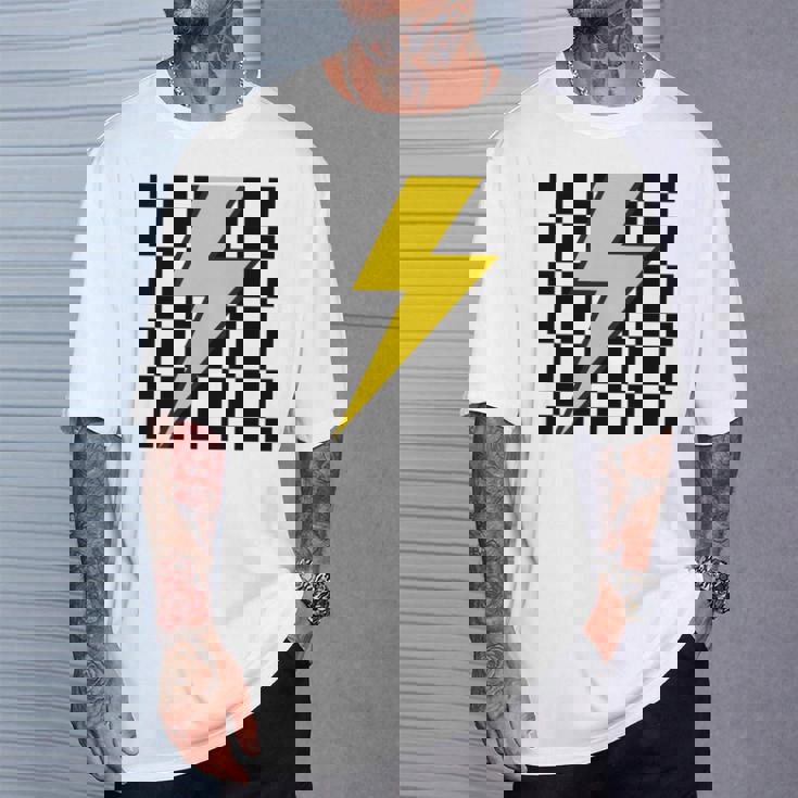 黄色の稲妻チェッカー審美的レーシング 長袖tシャツ Tシャツ 彼への贈り物