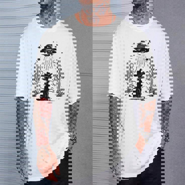 黒猫 カウボーイハット ウェスタン Ufo エイリアン 面白い かわいい Tシャツ 彼への贈り物