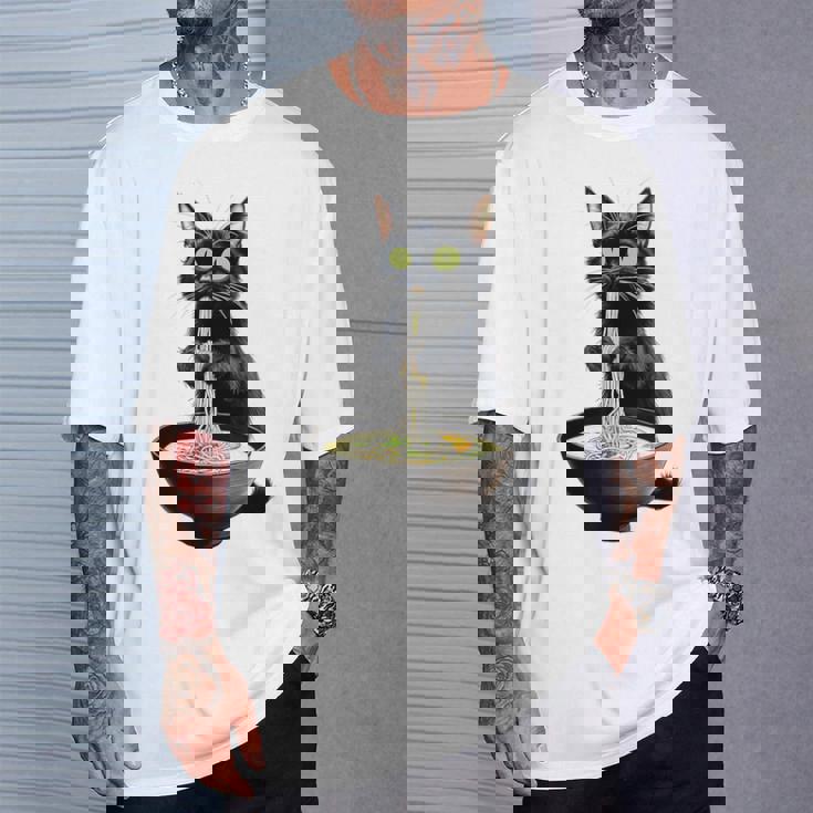 黒猫 ラーメン 麺 和食 Tシャツ 彼への贈り物