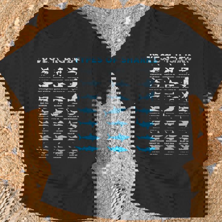 21種類のサメの海洋生物学者シャークtシャツ シャークtシャツ Tシャツ 高齢者への贈り物