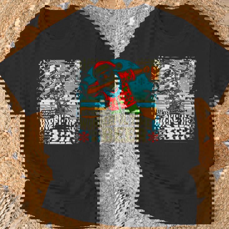 7月のクリスマス サンタハワイアンワンダフルビール Tシャツ 高齢者への贈り物