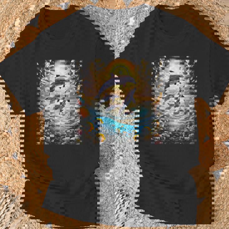 90年代イルカ、アロハ ハワイアン イルカ、カラフルなビーチ Tシャツ 高齢者への贈り物