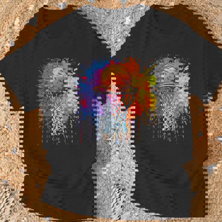 Basketball Colorful Drip Graphic T-Shirt Gifts for Old Men