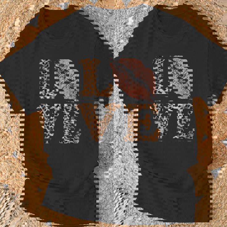 Big Lips Love ヒョウ柄 文字 ピンク 唇 バレンタイン ラブ Tシャツ 高齢者への贈り物