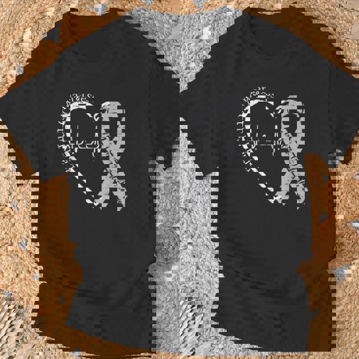 Brain Tumor Awareness Heart Brain Cancer Gray Ribbon Support T-Shirt Gifts for Old Men