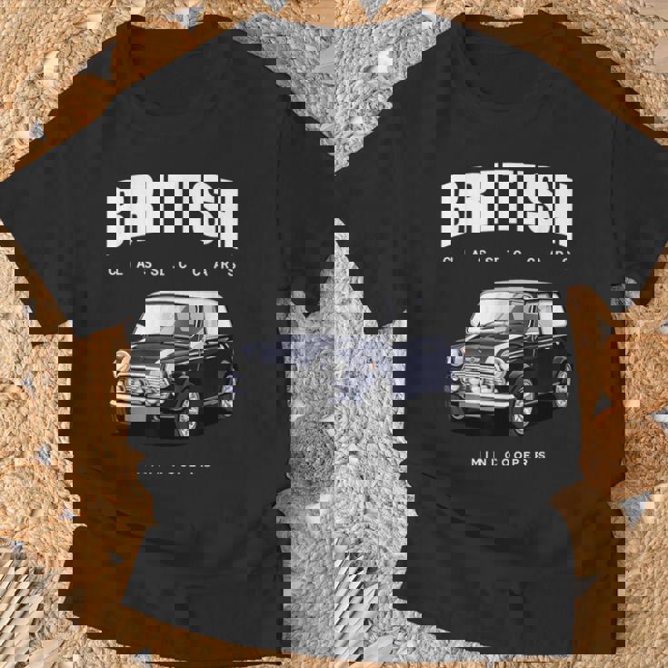 British Classic Car ダークブルー ミニスポーツカー Tシャツ 高齢者への贈り物