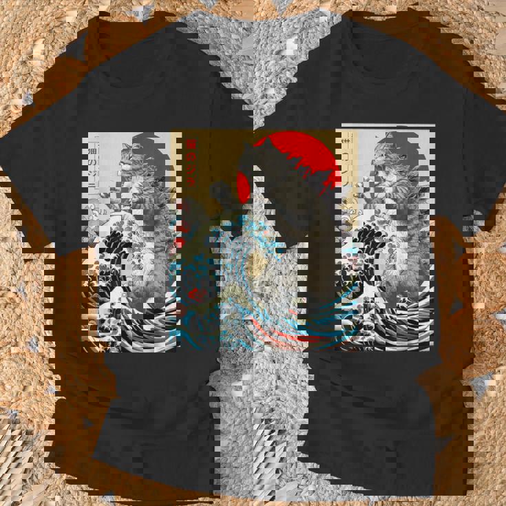 Catzilla Cat 日本アート 面白い猫 ギフト 男性 女性 子供 Tシャツ 高齢者への贈り物