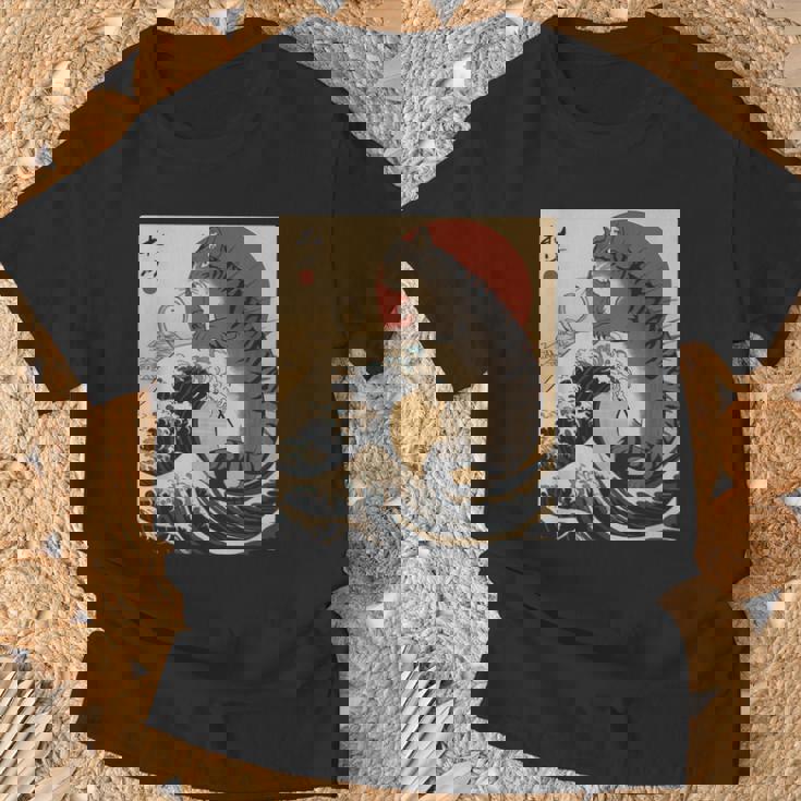 Catzilla 日本の波 ヴィンテージ 夕日 面白い 猫 アート Tシャツ 高齢者への贈り物