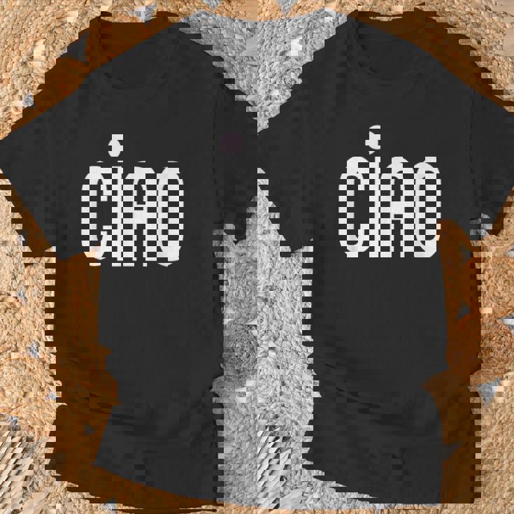 Ciao イタリア語の格言 白とピンクのミニマリスト Tシャツ 高齢者への贈り物