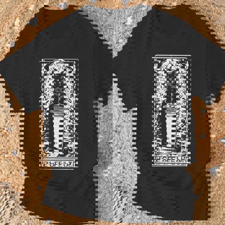 The Coffee Lover Cat ビンテージ ゴシック タロットカード Tシャツ 高齢者への贈り物