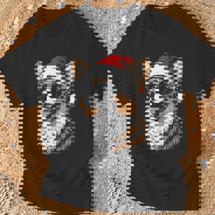 Corgi サンタハット 面白い かわいい 犬 ママ お父さん クリスマス 長袖tシャツ Tシャツ 高齢者への贈り物