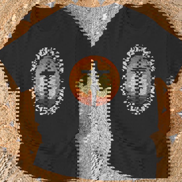 He Died For Me Ando I Live For Him クリスチャン イエス クロス Tシャツ 高齢者への贈り物