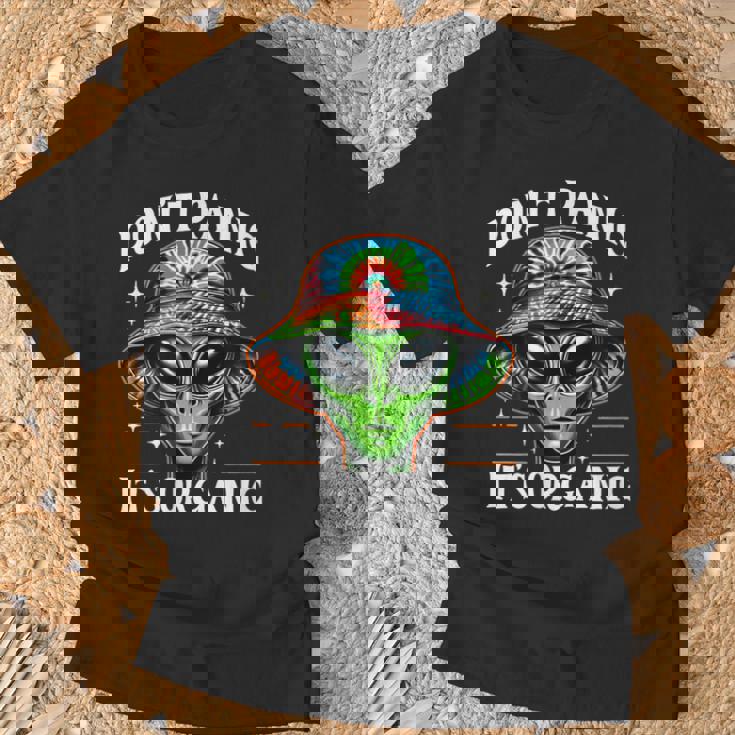 Don't Panic It's Organic Alien Ufo 面白いプリント Tシャツ 高齢者への贈り物