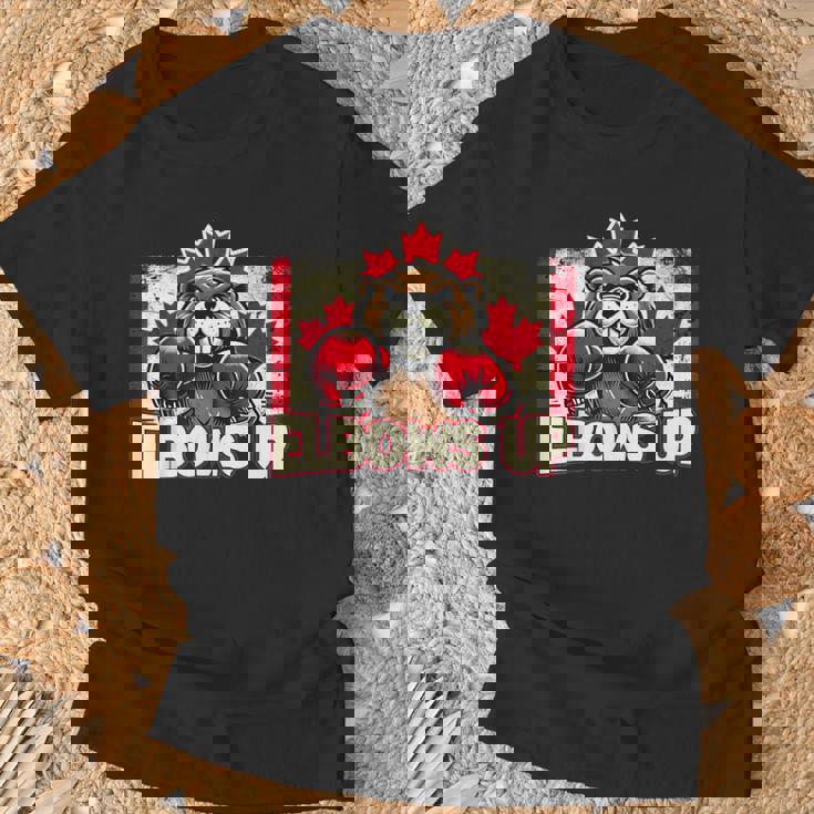 Elbows Up Canada カナダのカウンター関税 ビーバーボクシング Tシャツ 高齢者への贈り物