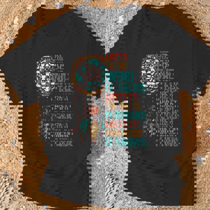 Escucha Eliento Que Habla Divertido Día Nativo Americano Gráfico Camiseta unisex Regalos para ancianos