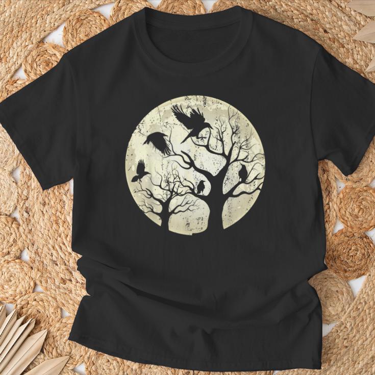 Forêt Arbre Lune Oiseaux Gothique Noir Terrifiant Corbeau T-Shirt Cadeaux pour les vieillards