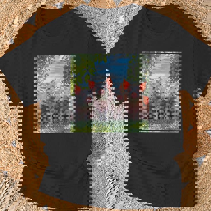 Grupo Lindos Cerditos De Lauerte Cerdos Felices Familia Camiseta unisex Regalos para ancianos