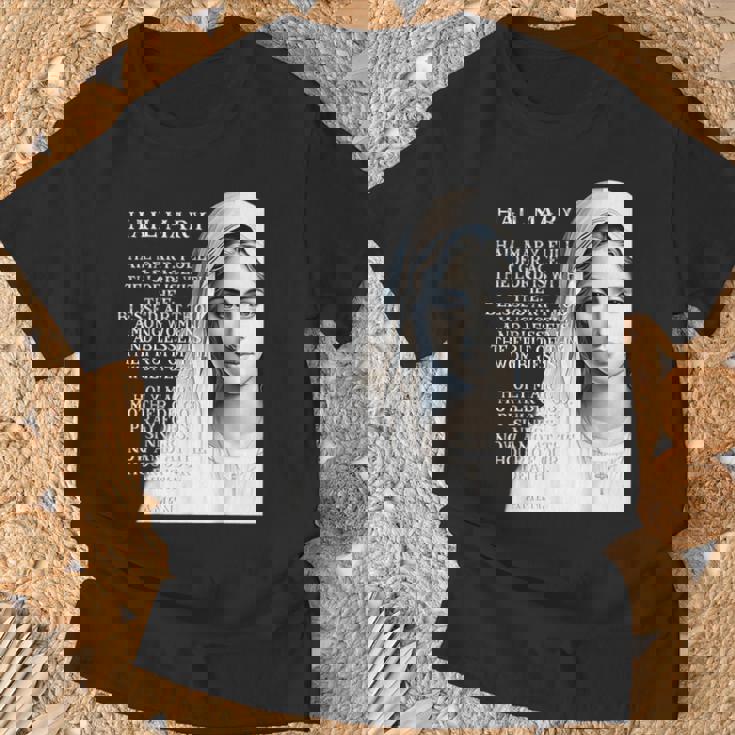 Hail Mary Blessed Mother ロザリオの祈り Tシャツ 高齢者への贈り物