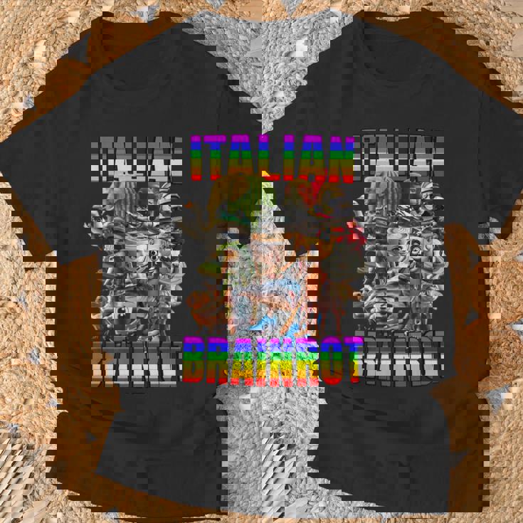 Italian Brainrot All Characters レインボー フラッグ プライド Tシャツ 高齢者への贈り物