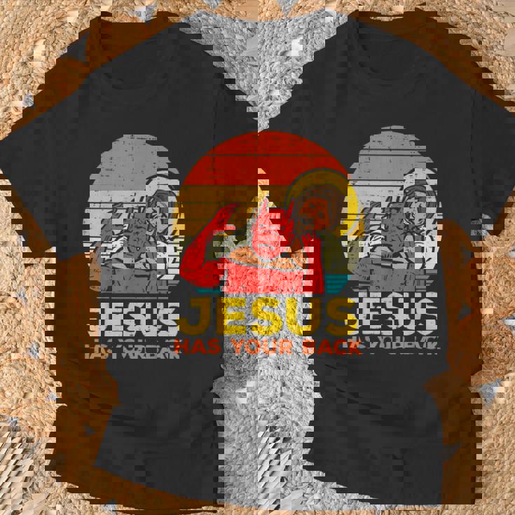 Jesus Has Your Back 柔術 レトロ クリスチャン Tシャツ 高齢者への贈り物