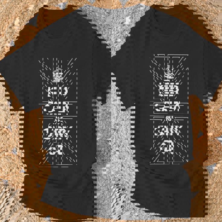 Keep Calm And Carry On 落ち着いてキャリーオン 英国の輪郭の旗 Tシャツ 高齢者への贈り物