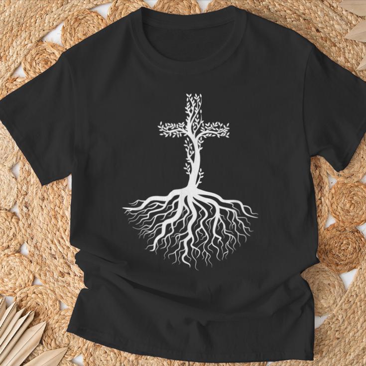 Las Raíces De La Fe En Jesús Run Deep Christian Camiseta unisex Regalos para ancianos
