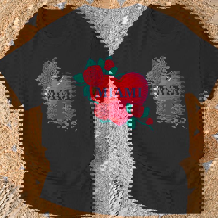 I Love Miami Miami Love Heart & Roses Illustration Graphic Tシャツ 高齢者への贈り物