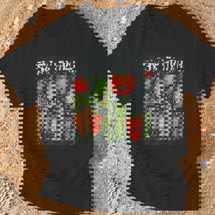Mantente Feliz Conerduras Y Frutas Divertidas Camiseta unisex Regalos para ancianos