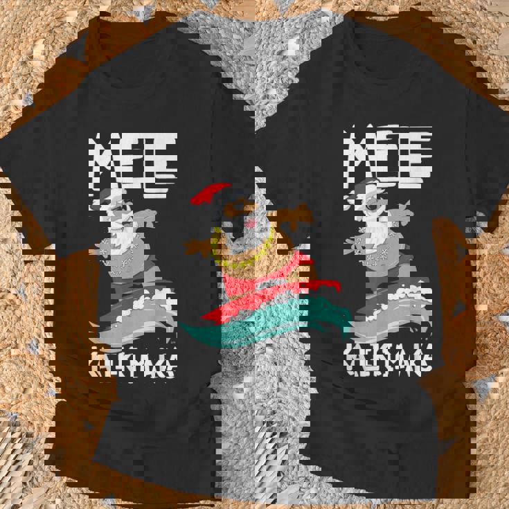Mele Kalikimaka ハワイアン クリスマス ハワイ サーフィン サンタ Tシャツ 高齢者への贈り物