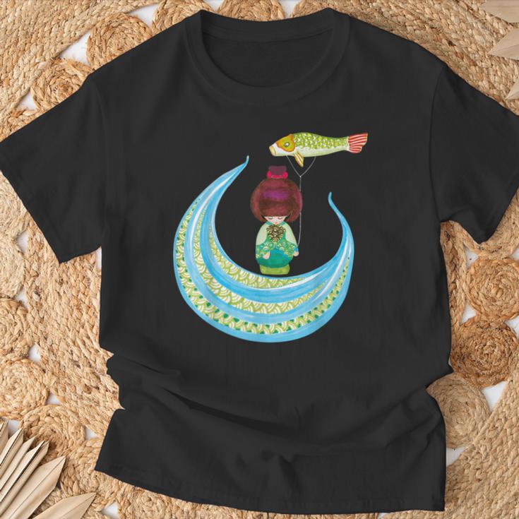 Muñeca Japonesa Tradicional Y Bandera De La Carpa Kokeshi Camiseta unisex Regalos para ancianos