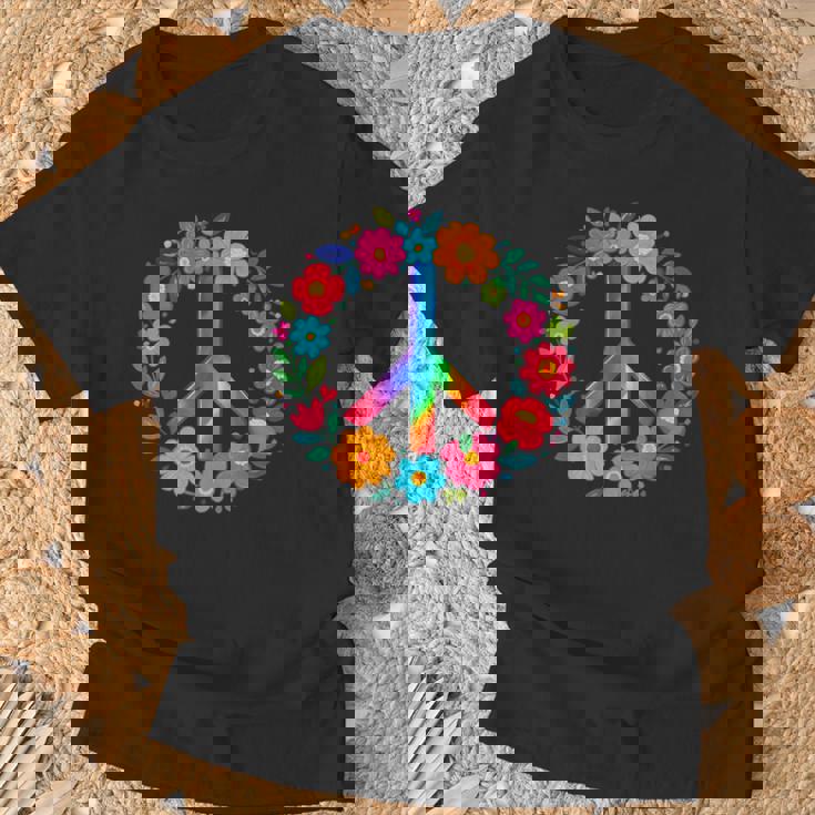 Peace Love Flower Power レトロ ヒッピー コスチューム タイダイ 60年代 70年代 Tシャツ 高齢者への贈り物