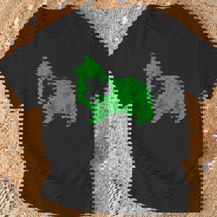 Shetlandheepdog シェルティ セントパトリックデー メンズ シャムロックドッグ Tシャツ 高齢者への贈り物