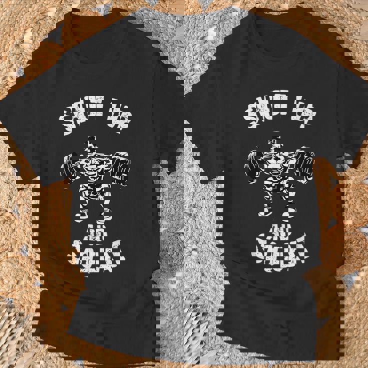 Shut Up Andquat スローガン ボディビルダー ベンチプレス Tシャツ 高齢者への贈り物