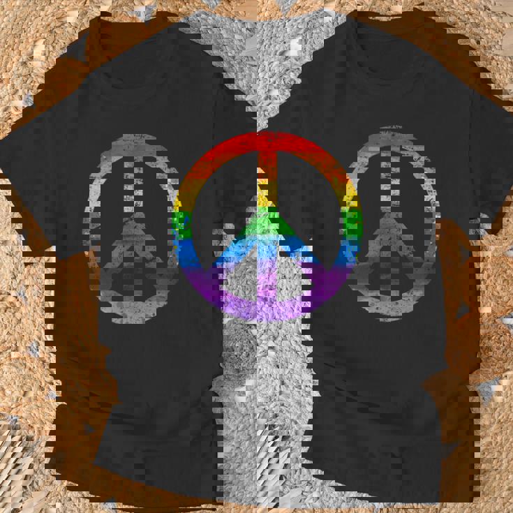 Simbolo Paz Hippie Bandera Lgbt Arcoiris Lesbian Gay Pride Camiseta unisex Regalos para ancianos